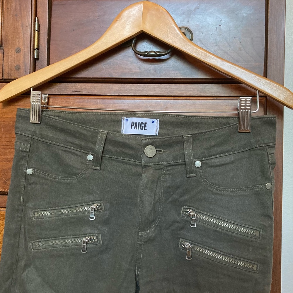 Paige Edgemont coated skinny dark olive jean